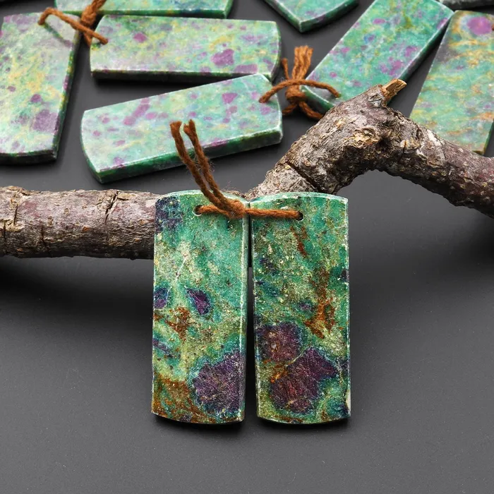 Earrings Natural Red Ruby Green Fuchsite Flat Rectangle Earring Pair Matched Gemstone Beads Intrinsic Trading