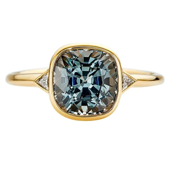 Gray Spinel Engagement Ring with a Golden Zigzag Setting OOAK ARTEMER Rings Gray Spinel Engagement Ring with a Golden Zigzag Setting OOAK ARTEMER Rings