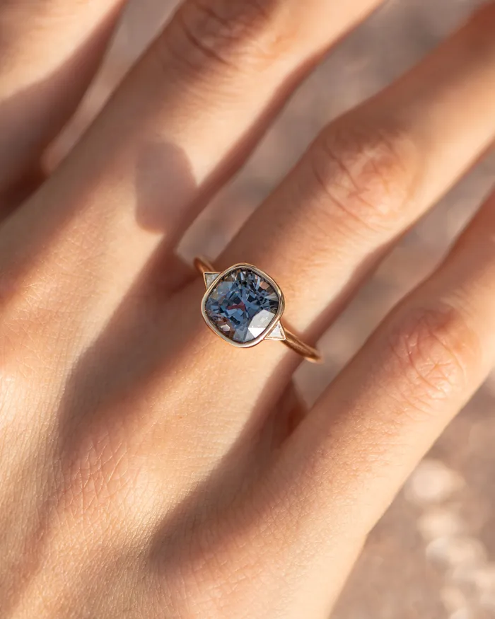 Gray Spinel Engagement Ring with a Golden Zigzag Setting OOAK ARTEMER Rings