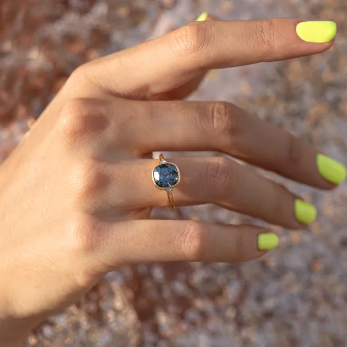 Gray Spinel Engagement Ring with a Golden Zigzag Setting OOAK ARTEMER Rings