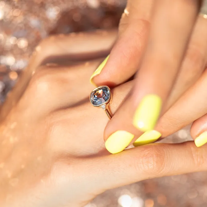 Gray Spinel Engagement Ring with a Golden Zigzag Setting OOAK ARTEMER Rings