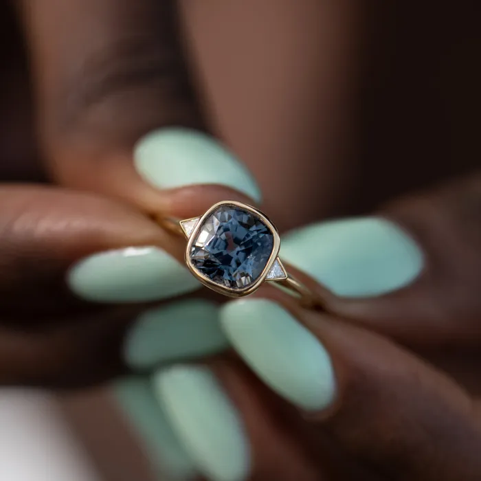 Gray Spinel Engagement Ring with a Golden Zigzag Setting OOAK ARTEMER Rings