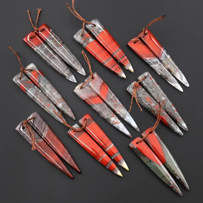 Intrinsic Trading Earrings Natural African Bloodstone Matched Long Dagger Triangle Spike Earring Beads Drilled Gemstone Pair