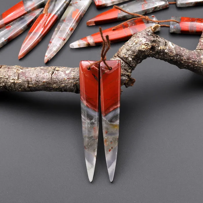 Intrinsic Trading Earrings Natural African Bloodstone Matched Long Dagger Triangle Spike Earring Beads Drilled Gemstone Pair