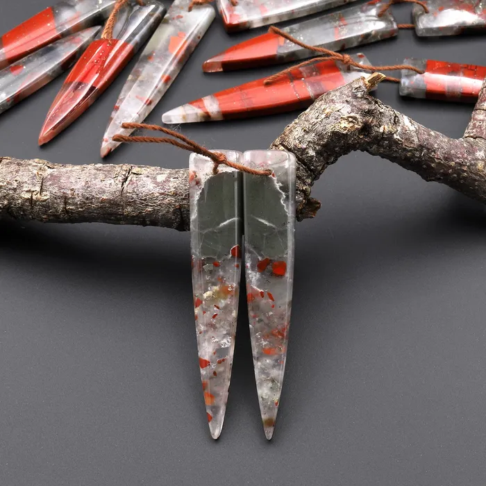 Intrinsic Trading Earrings Natural African Bloodstone Matched Long Dagger Triangle Spike Earring Beads Drilled Gemstone Pair
