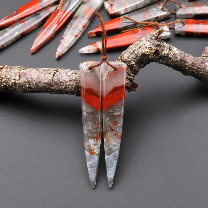 Intrinsic Trading Earrings Natural African Bloodstone Matched Long Dagger Triangle Spike Earring Beads Drilled Gemstone Pair