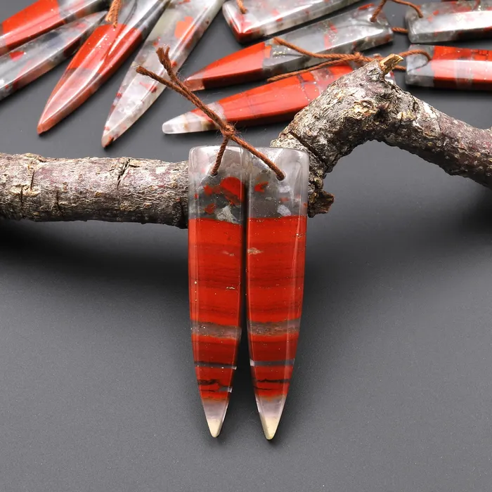 Intrinsic Trading Earrings Natural African Bloodstone Matched Long Dagger Triangle Spike Earring Beads Drilled Gemstone Pair