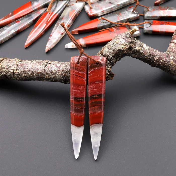 Intrinsic Trading Earrings Natural African Bloodstone Matched Long Dagger Triangle Spike Earring Beads Drilled Gemstone Pair