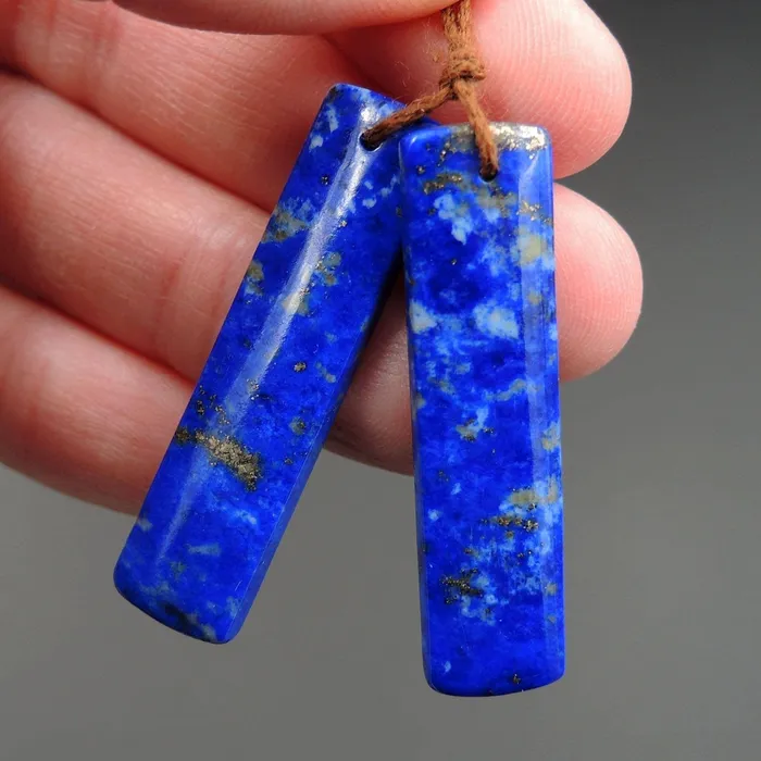Intrinsic Trading Earrings Natural Lapis Earring Pair With Pyrite Rectangle Cabochon Cab Pair Drilled Matched Earrings Bead Pair E2171