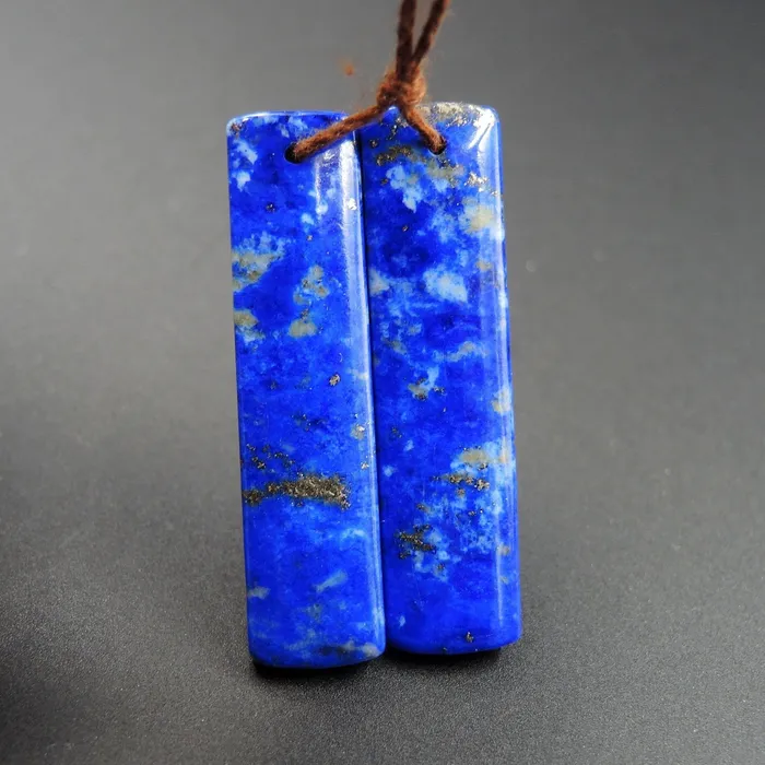 Intrinsic Trading Earrings Natural Lapis Earring Pair With Pyrite Rectangle Cabochon Cab Pair Drilled Matched Earrings Bead Pair E2171
