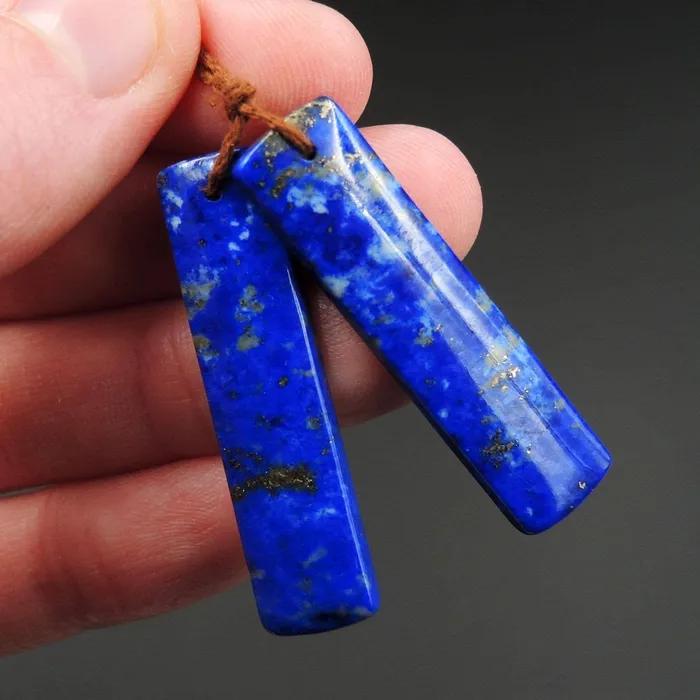 Intrinsic Trading Earrings Natural Lapis Earring Pair With Pyrite Rectangle Cabochon Cab Pair Drilled Matched Earrings Bead Pair E2171