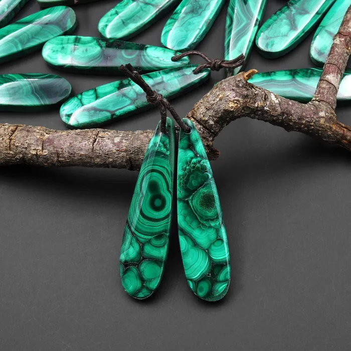 Intrinsic Trading Natural Malachite Earring Teardrop Pair Drilled Matched Gemstone Beads Earrings