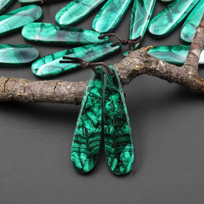 Intrinsic Trading Natural Malachite Earring Teardrop Pair Drilled Matched Gemstone Beads Earrings