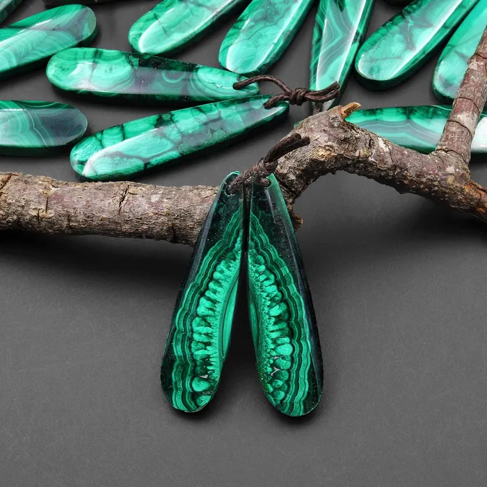 Intrinsic Trading Natural Malachite Earring Teardrop Pair Drilled Matched Gemstone Beads Earrings