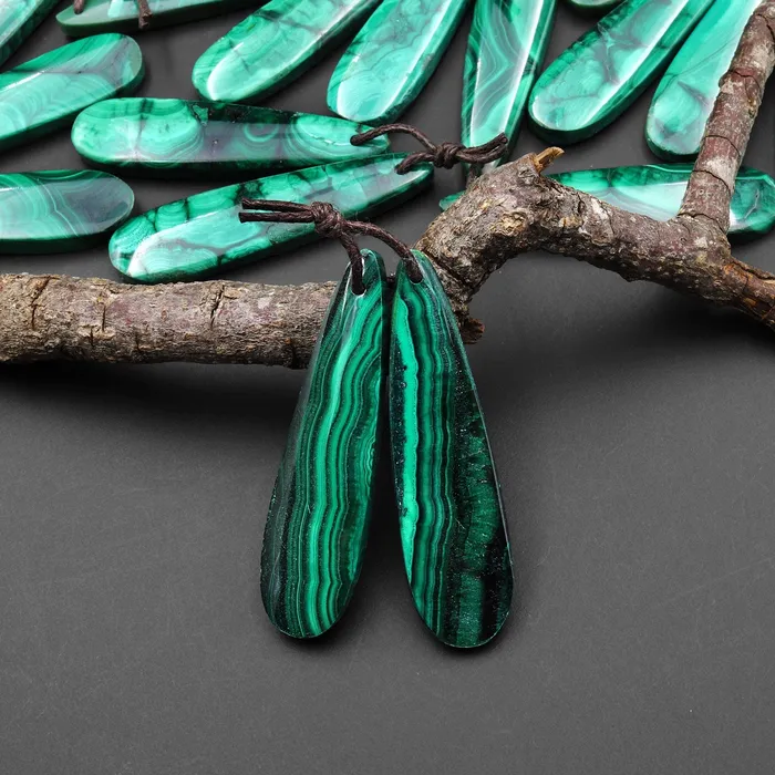 Intrinsic Trading Natural Malachite Earring Teardrop Pair Drilled Matched Gemstone Beads Earrings