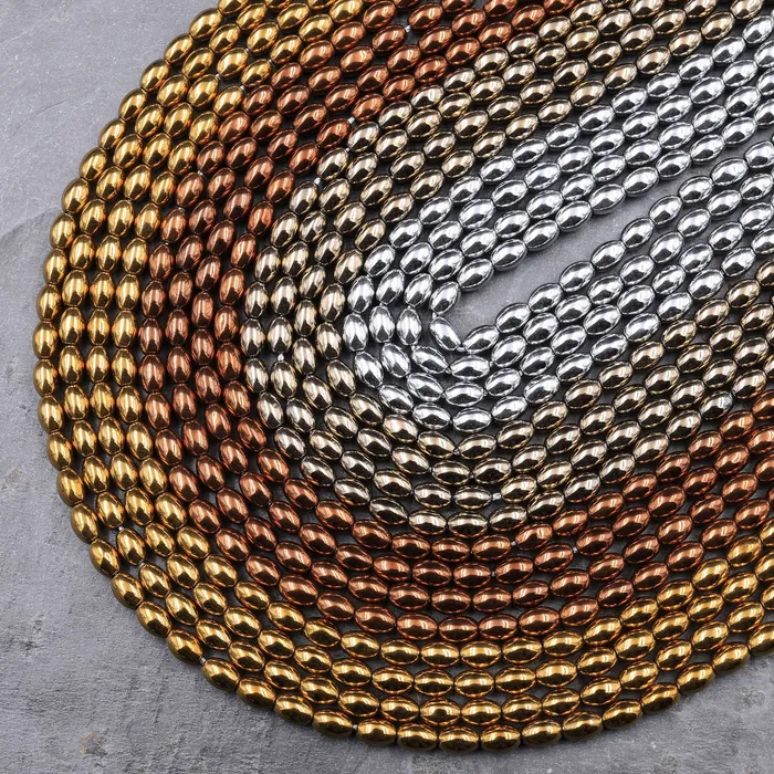 Intrinsic Trading Rings Shiny Titanium Hematite Rice Beads Drum Barrel Champagne Bronze Silver Gold Black 5x3mm 155 Strand