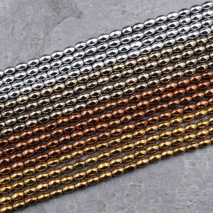 Intrinsic Trading Rings Shiny Titanium Hematite Rice Beads Drum Barrel Champagne Bronze Silver Gold Black 5x3mm 155 Strand