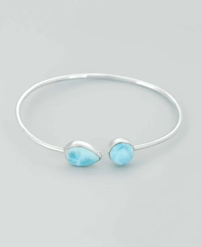 Larimar Stones Sterling Silver Adjustable Bracelet Buddha Groove Bracelets
