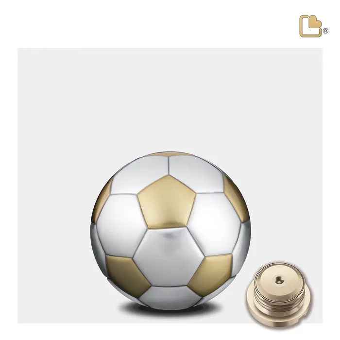 LoveUrns Football Standard Keepsake Urn Bru Gold Bru Pewter LoveUrns PreStyled Sets