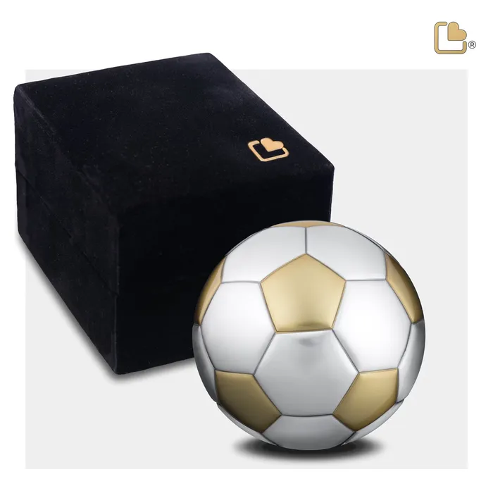 LoveUrns Football Standard Keepsake Urn Bru Gold Bru Pewter LoveUrns PreStyled Sets