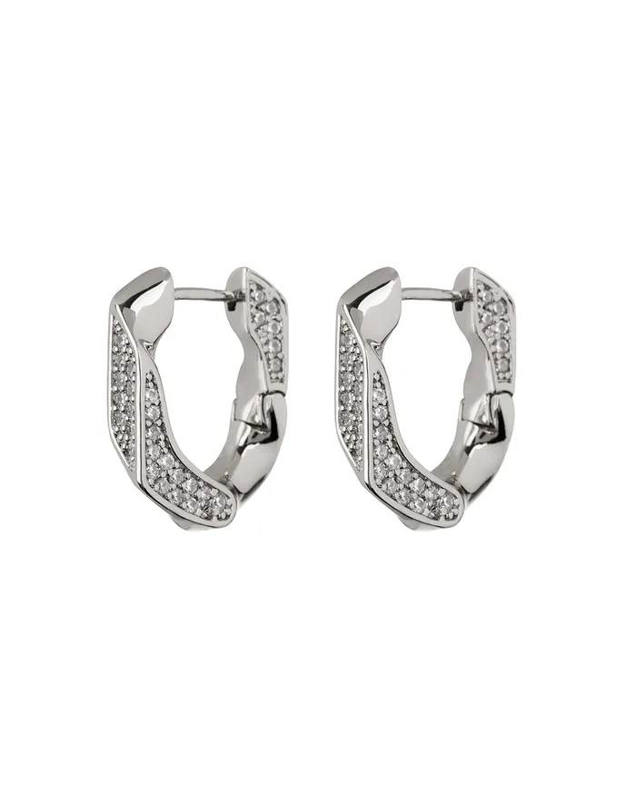 Luv Aj Pave Cuban Link Hoops Silver Rings