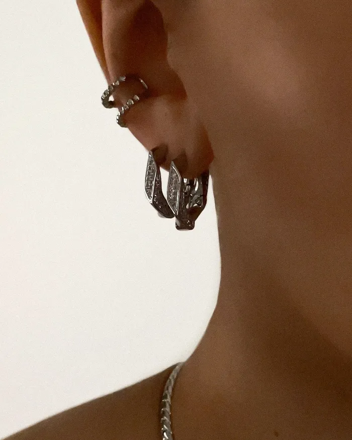 Luv Aj Pave Cuban Link Hoops Silver Rings