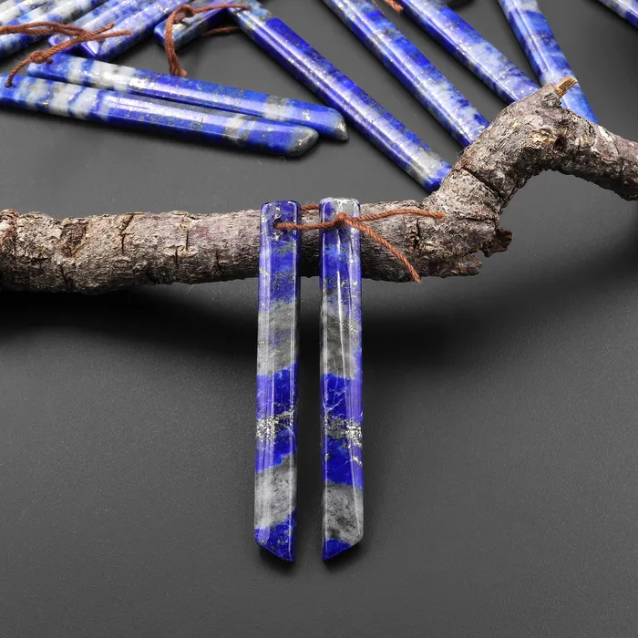 Natural Blue Lapis Earring Pair Modern Long Beveled Rectangle Spike Matched Gemstone Beads A5 Intrinsic Trading Earrings Natural Blue Lapis Earring Pair Modern Long Beveled Rectangle Spike Matched Gemstone Beads A5 Intrinsic Trading Earrings