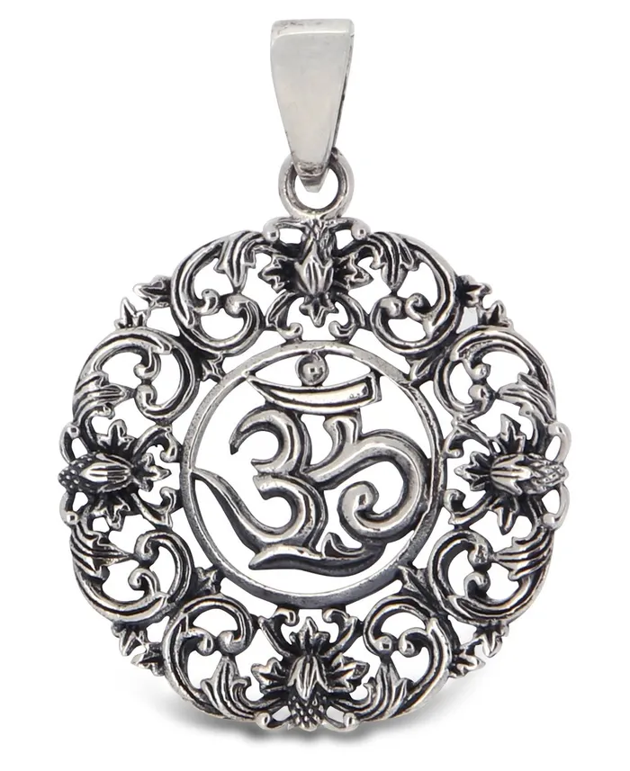 Necklaces Buddha Groove Sterling Silver Om Pendant in Floral Design