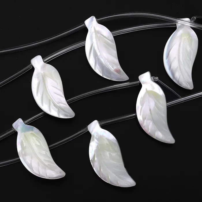 Necklaces Intrinsic Trading AAA Iridescent Carved Natural White Mother of Pearl Long Leaf Beads