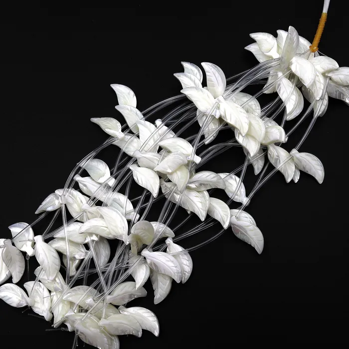 Necklaces Intrinsic Trading AAA Iridescent Carved Natural White Mother of Pearl Long Leaf Beads