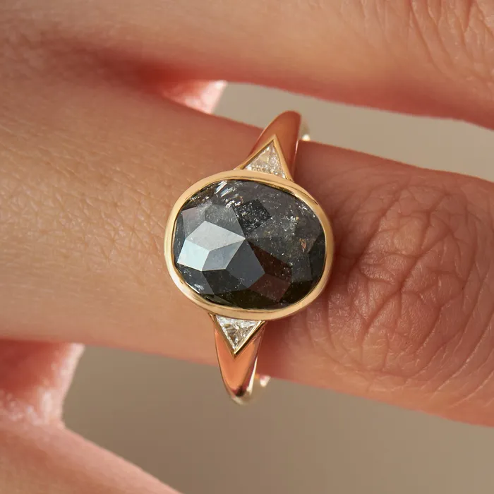 OOAK Salt Pepper Rose Cut Diamond Engagement Ring ARTEMER Rings