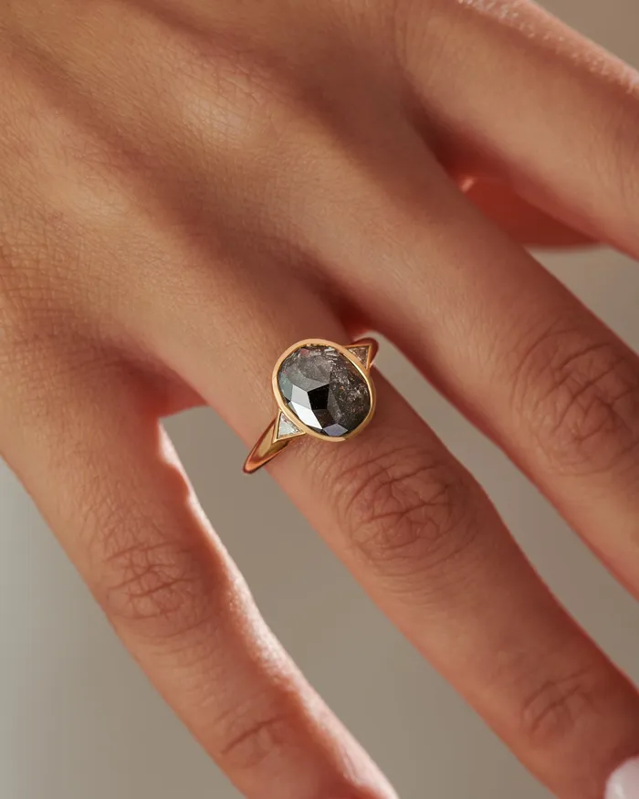 OOAK Salt Pepper Rose Cut Diamond Engagement Ring ARTEMER Rings
