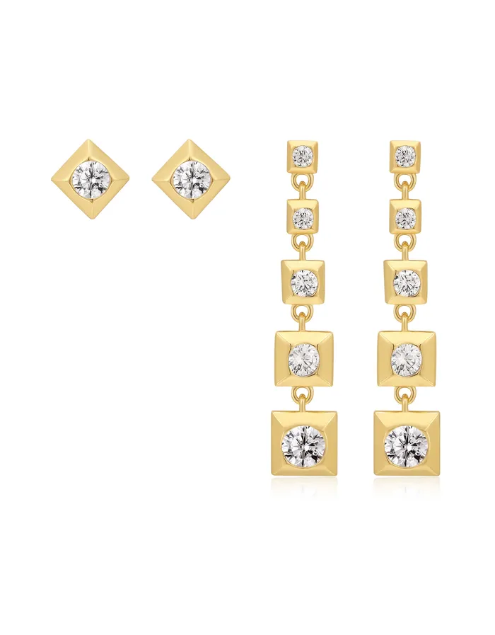 Pyramid Drop Studs Gold Luv Aj Earrings