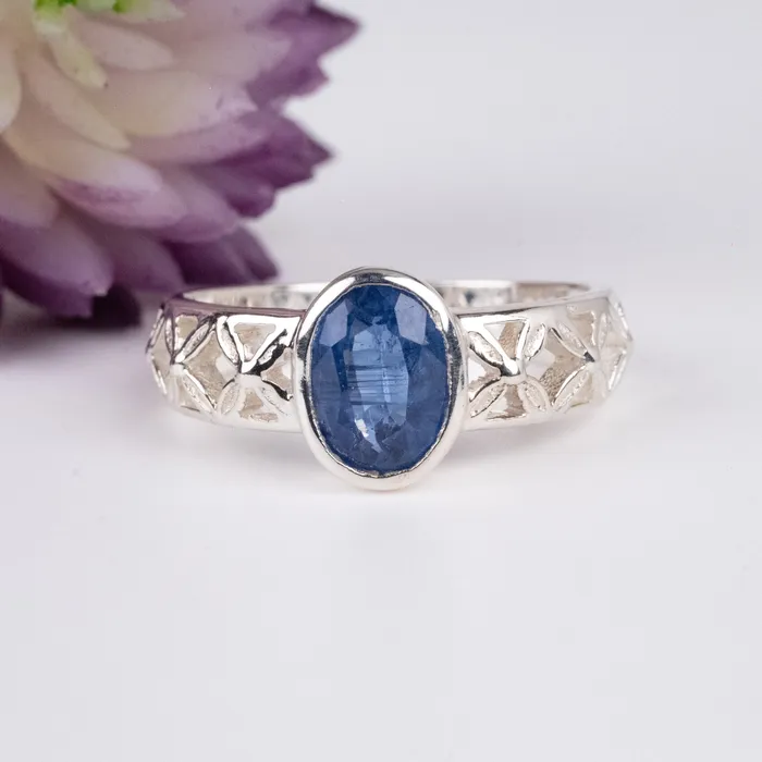 Rings InnerVision Crystals Kyanite Ring 8x6mm Ring 925 Silver Choose Size