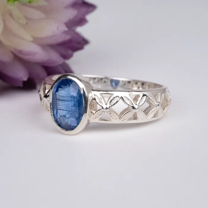 Rings InnerVision Crystals Kyanite Ring 8x6mm Ring 925 Silver Choose Size