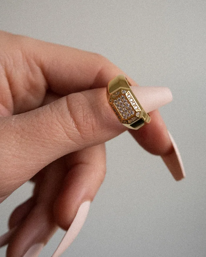 Rings Luv Aj Faceted Diamond Signet Ring Silver