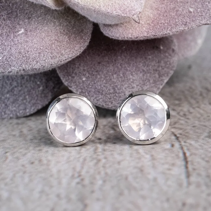 Rose Quartz Stud Earrings 75mm 925 Silver InnerVision Crystals Earrings