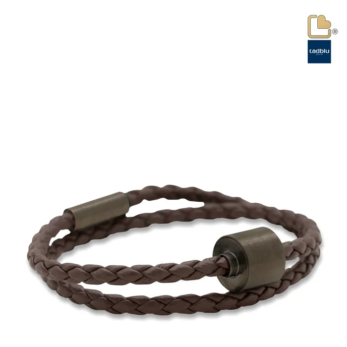 Tadblu Bracelets Brown Black TadBlu Braided Leather Mens Cremation Bead Bracelet