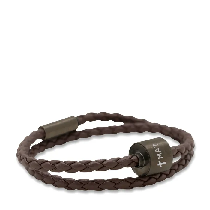 Tadblu Bracelets Brown Black TadBlu Braided Leather Mens Cremation Bead Bracelet
