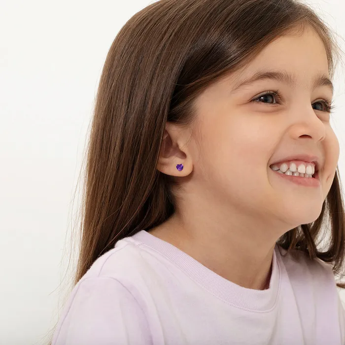 18k Gold Birthstone CZ Heart Baby Toddler Kids Earrings Safety Screw Back Baby Screw Back Earrings Earrings