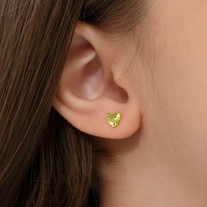 18k Gold Birthstone CZ Heart Baby Toddler Kids Earrings Safety Screw Back Baby Screw Back Earrings Earrings