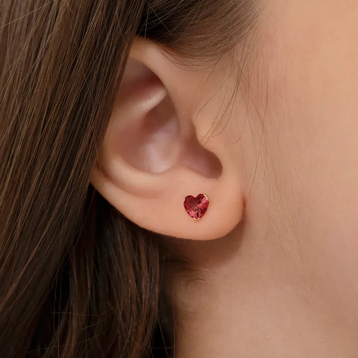 18k Gold Birthstone CZ Heart Baby Toddler Kids Earrings Safety Screw Back Baby Screw Back Earrings Earrings