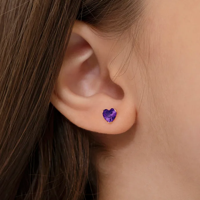 18k Gold Birthstone CZ Heart Baby Toddler Kids Earrings Safety Screw Back Baby Screw Back Earrings Earrings