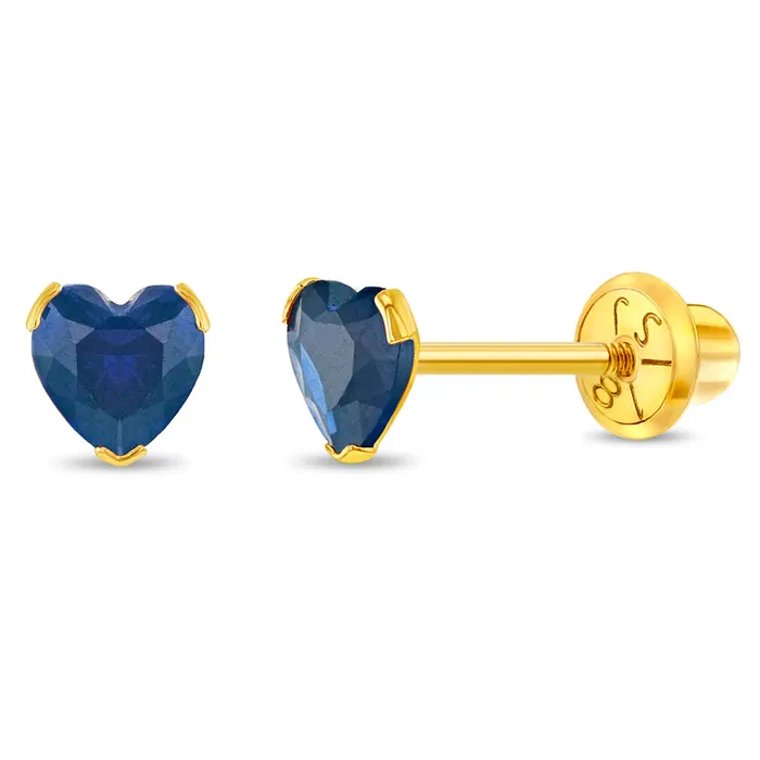 18k Gold Birthstone CZ Heart Baby Toddler Kids Earrings Safety Screw Back Baby Screw Back Earrings Earrings