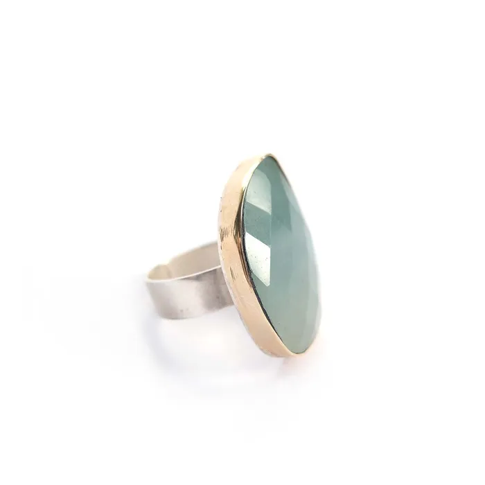 aliceeden Rings Aquamarine Rose Cut Gemstone Ring Set in 9ct Gold Sterling Silver TRANQUILITY