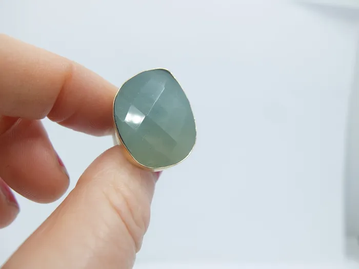 aliceeden Rings Aquamarine Rose Cut Gemstone Ring Set in 9ct Gold Sterling Silver TRANQUILITY