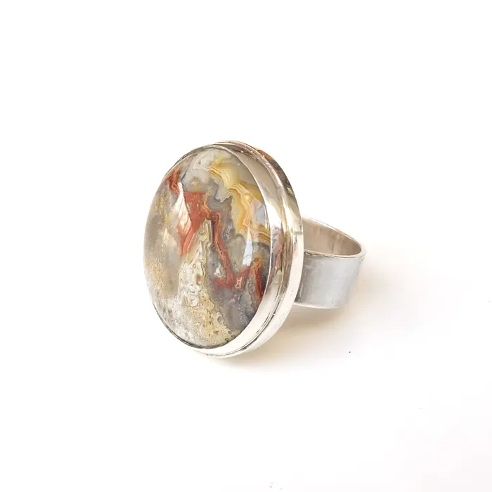 aliceeden Rings Mexican Lace Agate Gemstone Ring set in Sterling Silver JOY