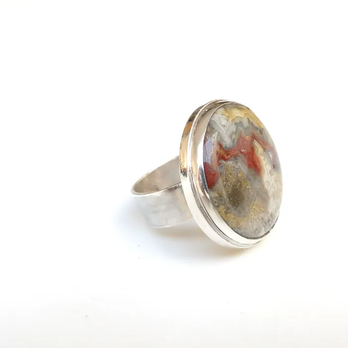 aliceeden Rings Mexican Lace Agate Gemstone Ring set in Sterling Silver JOY