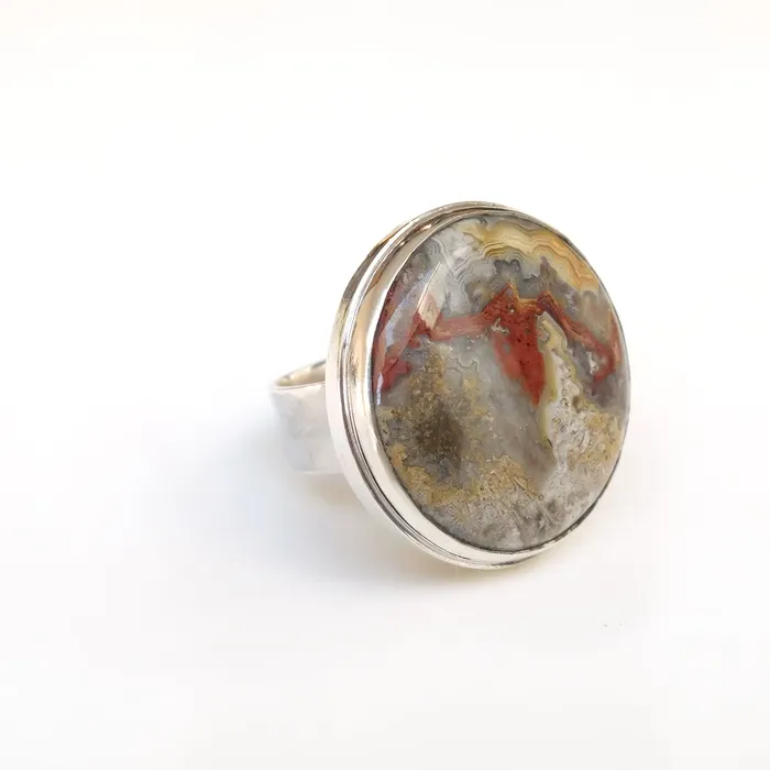 aliceeden Rings Mexican Lace Agate Gemstone Ring set in Sterling Silver JOY