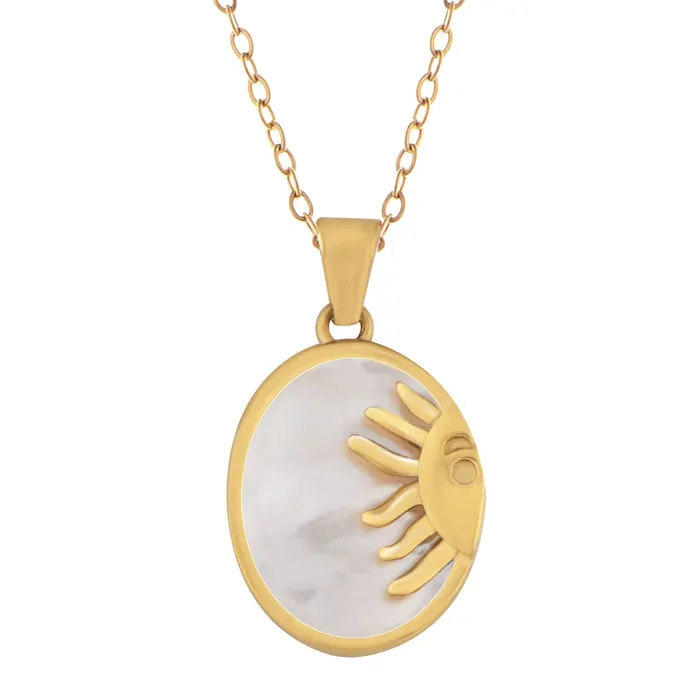 ALILANGCOM Womens Stainless Steel Necklace with 18K Gold Plated Sun and Moon Pendant Adjustable Chain Unique Design with Mother of Pearl Necklaces ALILANGCOM Womens Stainless Steel Necklace with 18K Gold Plated Sun and Moon Pendant Adjustable Chain Unique Design with Mother of Pearl Necklaces